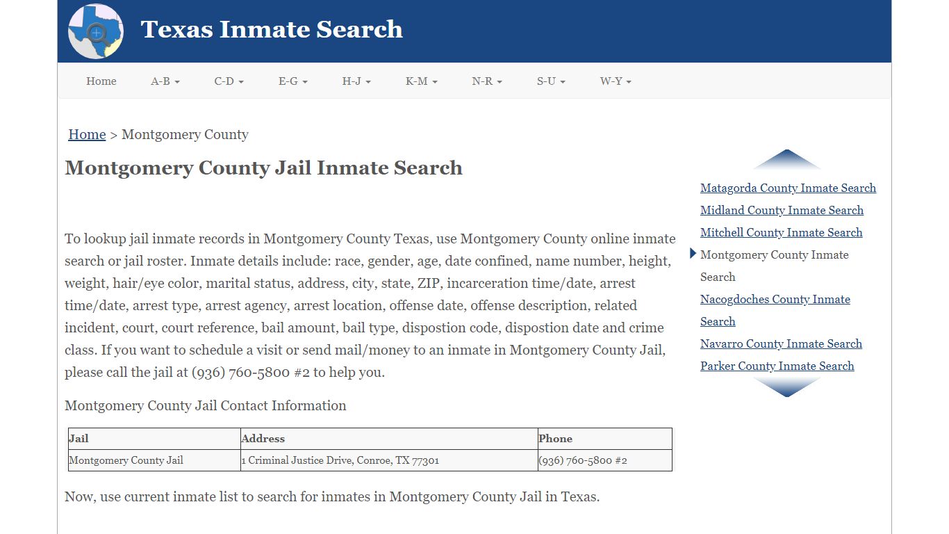 Montgomery County Jail Inmate Search